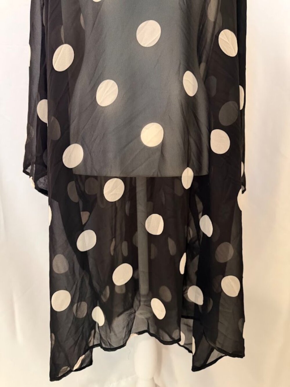 ANNE KLEIN Sheer Chiffon Ruana Open Front Black and White Polka Dot - 3x - Picture 11 of 15
